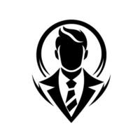 Silhouette of a Professional Man in a Suit within a Circle and DiamondShaped Abstract Elements, Business Concept, Monochromatic. vector