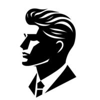 Silhouette of a Man in a Suit with Textured Hair, Viewed in Profile against a White Background, Minimalist Aesthetic. vector