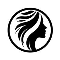 Silhouette of a Womans Profile with Flowing Hair Enclosed in a Circular Frame, a Minimalist and Elegant . vector