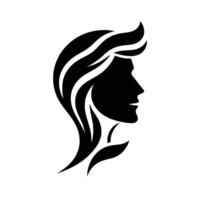 Silhouette of a Womans Profile with Flowing Hair, Represented in Bold Black on a Pure White Background, Emphasizing Elegance and Simplicity. vector