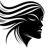 Elegant Monochrome Silhouette of a Womans Profile with Flowing Hair, Serene Expression, and Minimalist Aesthetic. vector