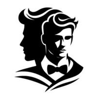 Sophisticated Monochrome Illustration of a Gentleman with a Shadow, Bowtie, and a Classic Hairstyle, on a White Background. vector
