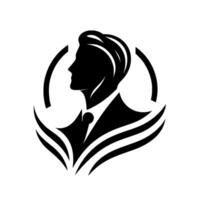 Stylish Black Silhouette of a Man in a Suit and Tie, Inside a Circle, Artistic, Simple, Professional Concept. vector