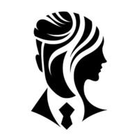 Elegant Silhouette A stylized black and white of a person in a suit with cascading hair, embodying sophistication and a modern aesthetic. vector