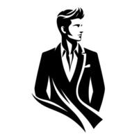 A stylized, highcontrast portrait of a distinguished gentleman in a suit, showcasing his profile, focused on elegant silhouette and modern style. vector