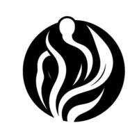 Abstract Black White Humanoid Form Foliage within a Textured Circle, Minimalism. vector