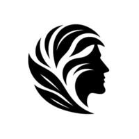 Silhouette of a Womans Profile Integrated with Leafy Foliage, Symbolic of Nature and Femininity, in Bold Black and White . vector