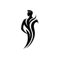 Abstracted Silhouette of a Man, Interwoven with Fluid, Symmetrical, Black Lines, Posed Against a White Backdrop. vector