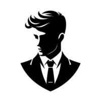 Silhouette of a welldressed man in a suit and tie, looking down, displaying modern, elegant with a simple, , and stylish aesthetic. vector