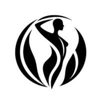 Silhouette of a woman, encircled by organic forms, in black against a white background, minimalist , embodying elegance and grace. vector
