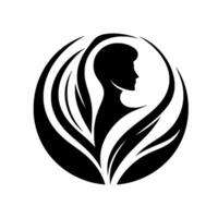Silhouette of a person surrounded by stylized leaves in a circular black and white , conveying a sense of elegance and nature. vector