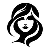 Minimalist Black and White Silhouette Portrait of a Woman with Flowing Hair, Elegant and Stylish, Isolated on White. vector