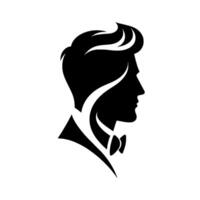 Elegant Silhouette of a Man in Profile with Stylish Hair and Bow Tie on a White Background, Suitable for Branding. vector