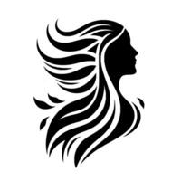 Elegant Silhouette of a Woman with Flowing Hair in Black and White on a Textured Background. vector