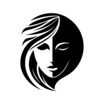 Elegant monochrome portrait of a womans face, split in half with contrasting black and white, hair styled symmetrically, creating a striking visual balance. vector