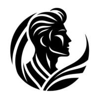Silhouette Portrait of a Stylish Man with Modern Hair and Abstract Floral Circle on White Background, Black and White vector