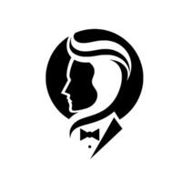 Elegant Black and White Formal Portrait of a Man in a Tuxedo, Stylized Within a Circle. vector