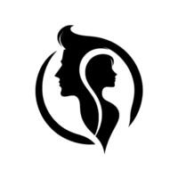 Elegant Black and White Silhouette Depicting a Man and Womans Profiles Within a Modern, Circular vector