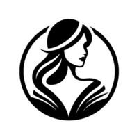 Elegant Silhouette of a Woman in Profile, Enclosed by a Circle, Featuring Flowing Hair and a Sophisticated Aesthetic vector