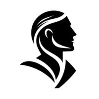 A stylized black silhouette of a mans head and shoulders, with a modern, minimalist against a stark white background. vector