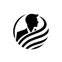 Elegant Black Silhouette of a Business Professional within a Striped Globe, Minimalist , Corporate Identity. vector