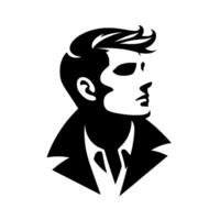 Silhouette portrait of a stylish man in a jacket, bold black and white, strong lines, with a striking side profile. vector