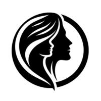 Elegant Silhouette A Black and White Circular Featuring Two Graceful Female Profiles, Representing Unity and Beauty. vector
