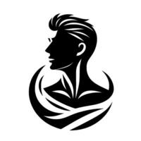 Silhouetted Profile of a Stylish Man with Modern Hairstyle, Enclosed in a Circular Abstract . vector