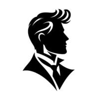 Silhouette of an Elegant Man in a Suit, Profile View, Formal Attire, Stylish Hair, Modern , Black and White. vector