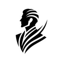 Monochrome Silhouette of a Man in Profile with Stylized Hair and Abstract Geometric Elements, Modern . vector