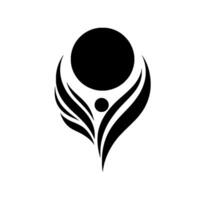 Abstract black and white featuring a circle and stylized winglike elements, suggesting growth and balance against a clean white backdrop. vector