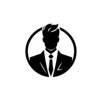 Silhouette of a Man in a Suit and Tie within a Circle, Emblem of Business and Professionalism, Monochrome vector