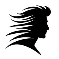 Silhouette of a Mans Profile with WindSwept Hair Against a White Background, Illustration. vector