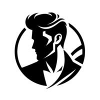 Sleek Black and White Silhouette of a Man with a Pompadour Hairstyle Within a Circular Frame, Exuding Retro Coolness vector