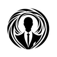 Silhouetted Businessman in a Suit Within a Swirling Black and White VortexLike , Suggesting Power and Intrigue. vector