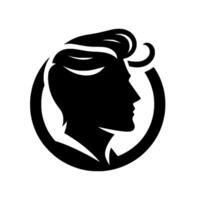 A Stylish Black Silhouette of a Man with a Quiff and Sideburns, Encased in a Circular Frame on a White Background, Simple and . vector