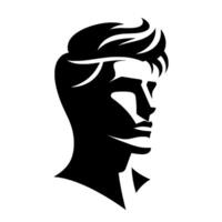 Bold Black and White Silhouette Portrait of a Stylish Man with Modern Haircut, Viewed in Profile on White Background. vector