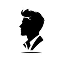 Silhouette of a man in profile, sporting a stylish pompadour hairstyle, dressed in a suit, on a bright background, minimal . vector
