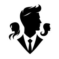 Silhouette of a Man in a Suit with two Women, Depicting Teamwork, Partnership, or Social Dynamics. vector