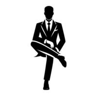 Minimalist Silhouette of a Confident Businessman in a Suit, Legs Crossed, with a Formal and Professional Aesthetic. vector