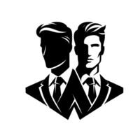 Stylish Binary Gentlemen A Striking Depicting Two Businessmen in Silhouette and Light, Wearing Suits and Ties, With Modern Hair. vector