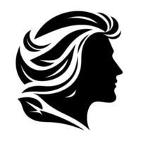 Elegant Silhouette of a Womans Profile with Flowing Hair, Modern Art DecoInspired , Simple and Bold vector
