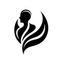 Silhouette of a serene human figure, embraced by abstract, flowing shapes, creating a minimalist, balanced composition in monochrome, suggesting tranquility. vector