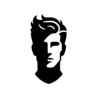 Minimalist Black and White Illustration of a Stylish Mans Face with Geometric Forms and Textured Shadows on a White Background. vector