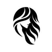 Elegant Silhouette A Black and White Depicting a Womans Profile with Flowing Hair, set against a clean white background. vector