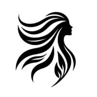 Silhouette of a woman in profile with flowing hair stylized into graceful, organic, and artistic black shapes against a white background. vector