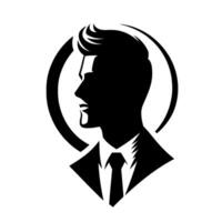 A clean, minimalist of a man in a suit, a stylish profile in bold black, outlined within a simple ring, suggesting sophistication and professionalism. vector