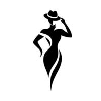 Elegant Silhouette of a Woman in a Fedora, Expressing Grace and Style, a Black and White Minimalist Composition. vector