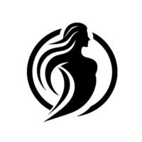 Silhouette of a graceful person within a black circle, evoking strength, beauty, and a sense of ethereal elegance against a stark white background. vector