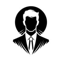 Sleek Black and White of a Man in a Suit, Shadowed Face, Iconic Silhouette, Professional Demeanor, Formal Attire. vector